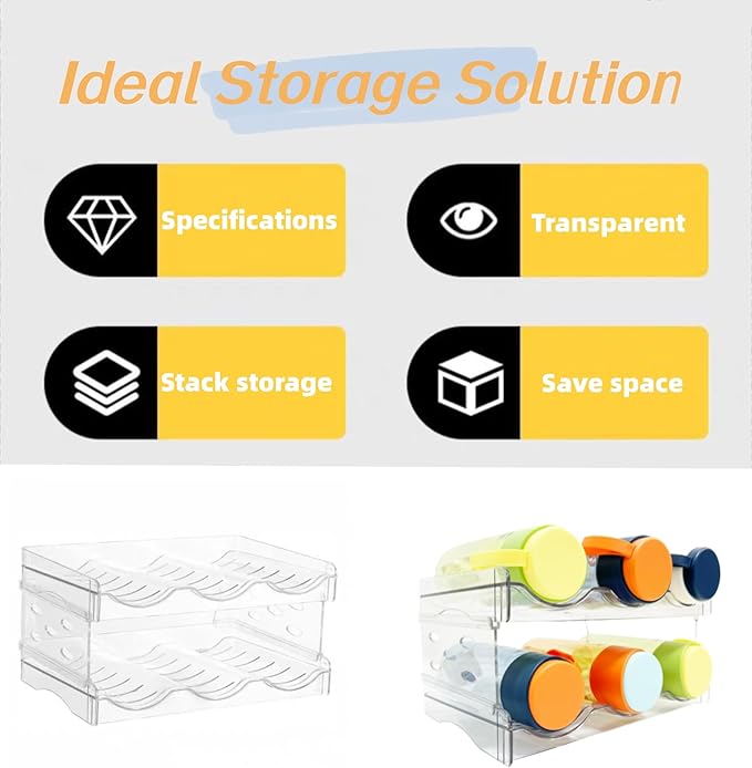 Acrylic Organizer - Stackable Freestanding Wine Rack, Water Bottle Organizer & Drink Holder for Kitchen, Cabinet, Fridge | Space-Saving Design for Bottles, Cups, Beverages (8.1"x11.2"x5.3")