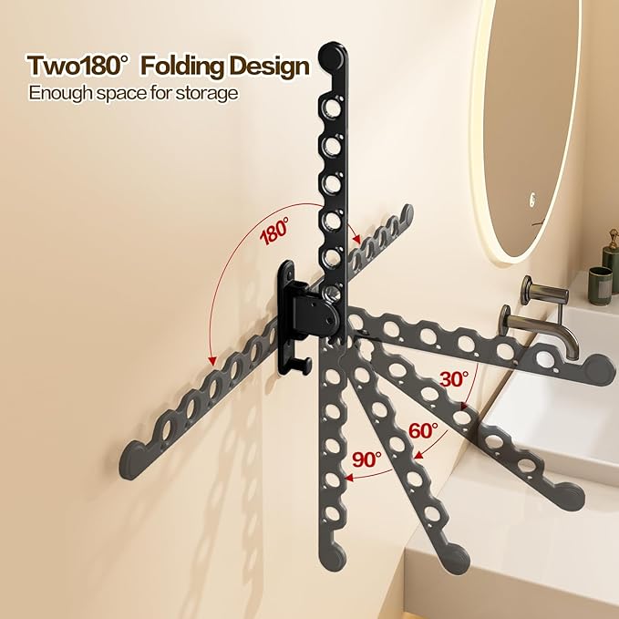 Wall Mounted Clothes Drying Rack, Laundry Clothes Hanger Rack Wall Mounted, Foldable Wall Clothes Rack for Laundry Room, Space Saving Closet Storage Organizer Clothes Hanger Indoor, 1pcs(Black)