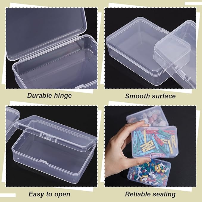 BENECREAT 12 Packs PP Plastic Bead Container Box, 3.7x2.6x1inch Rectangle Storage Organizer Box, Dustproof Case with Hinged Lid for Cards, Beads and Craft Supplies-NeatNest