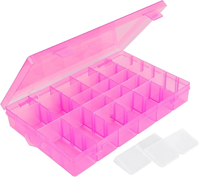 False Nail Container, Cosics Bright Pink 36-Gird Plastic Nail Art Organizers Storage Box with Adjustable Dividers, False Jewelry Diamonds Charms Nail 3D Decorations Manicure Accessory Holder Case-NeatNest