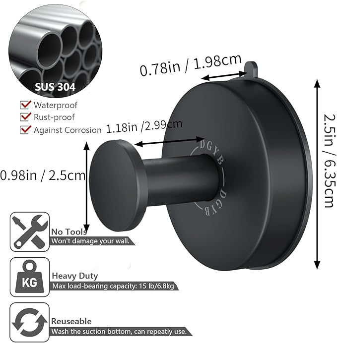 DGYB Suction Cup Hooks Set of 4 Suction Bathroom Hook for Wall Black Shower Hooks for Inside Shower 304 Stainless Steel Towel Hook for Glass Door Hanging Robe, Loofah, Coats-NeatNest