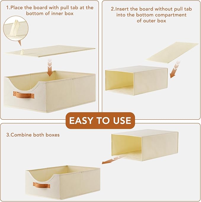 6 Pcs Closet Drawers and Large Size Clothes Storage Bins Push-Out Storage Stackable Shelf Drawers with See-Through Window Closet Organizers for Bedroom, Living Room, Under Bed, Beige-NeatNest