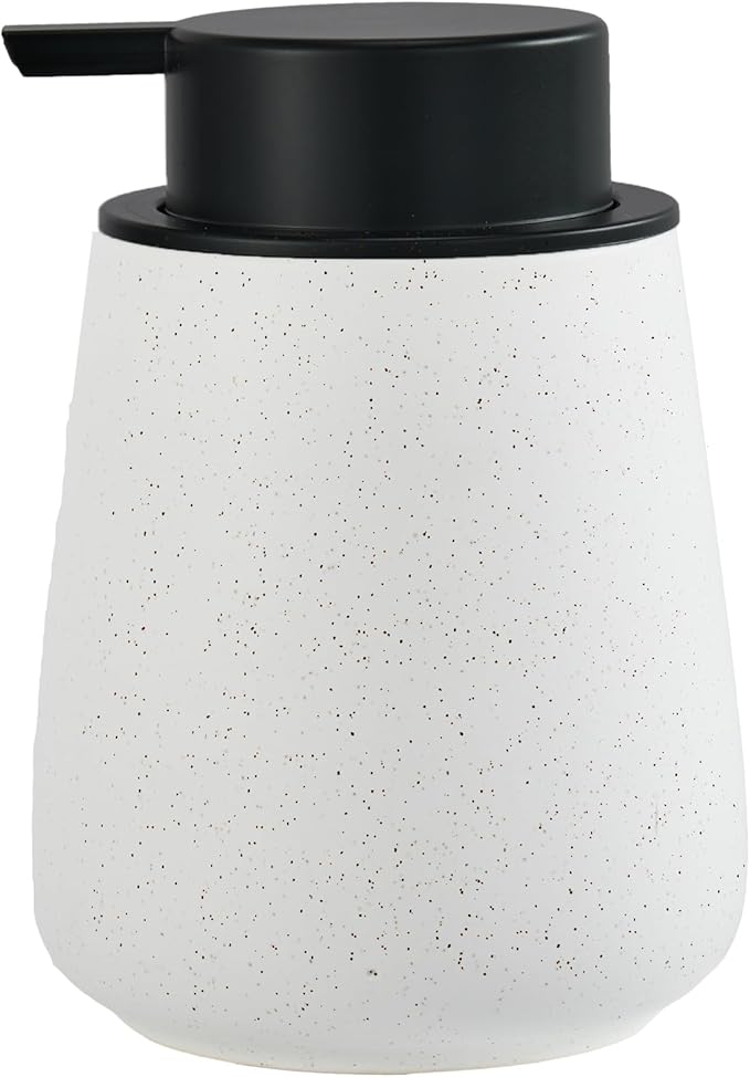 12Oz Ceramic Liquid Soap Dispenser - Modern Lotion Hand Soap Dispenser with Easy-to-Press Black Pump, Reusable and Refillable Dish Soap Dispensers for Bathroom & Kitchen, Speckled Matte White-NeatNest