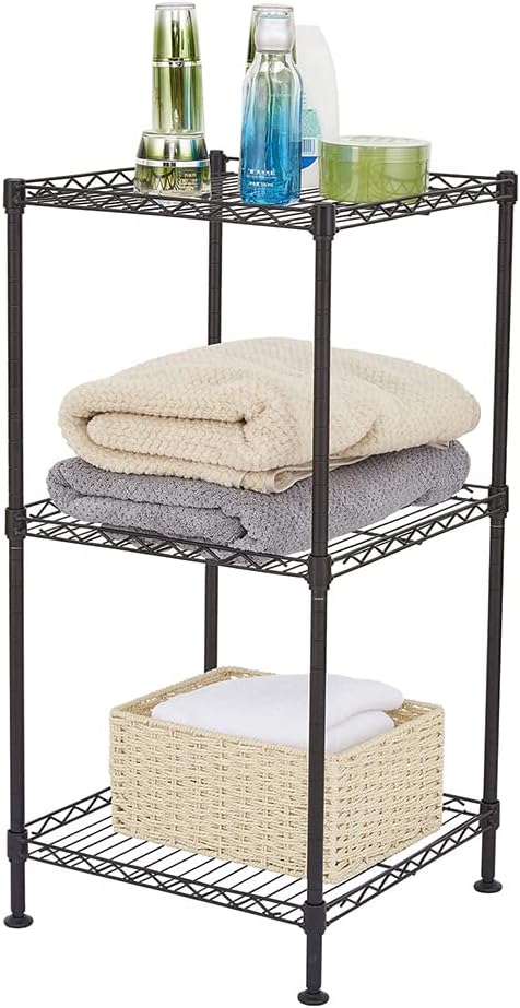 3-Tier Adjustable Metal Storage Rack Wire Shelving Unit for Pantry, Closet, Kitchen, Laundry, Bathroom (Black, 2-3-Tier)