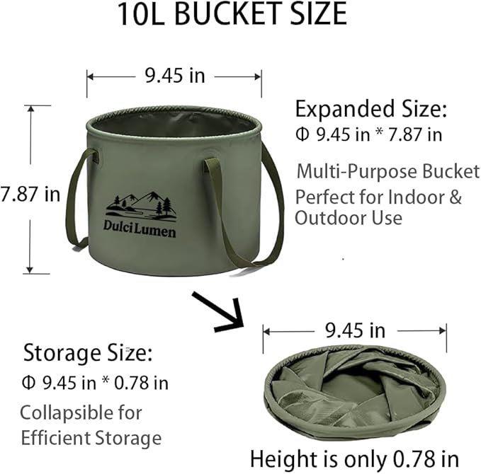 Multifunctional Collapsible Water Bucket: Portable Water Container for Camping - Wash Basin with Handles & Reinforced Sides for Outdoor Travel Fishing Hiking Car Washing - 2.6 Gallon (10L)
