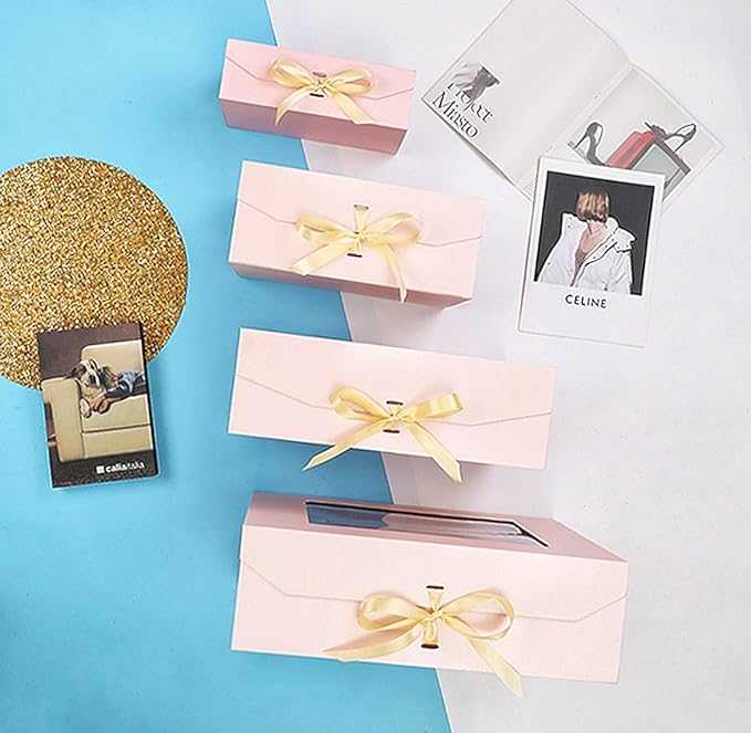 3 Pcs Extra Large Pink Gift Box for Presents with Ribbon 19x16x6 Inches Clear Gift Box with Window Magnetic Closure Gift Boxes with Lids-NeatNest
