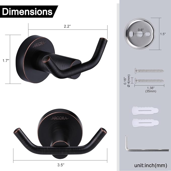 ARCORA Oil Rubbed Bronze Towel Hooks, SUS 304 Stainless Steel Wall Hooks, Heavy Duty Robe Hooks 1 Pack, Bathroom Towel Hooks for Wall