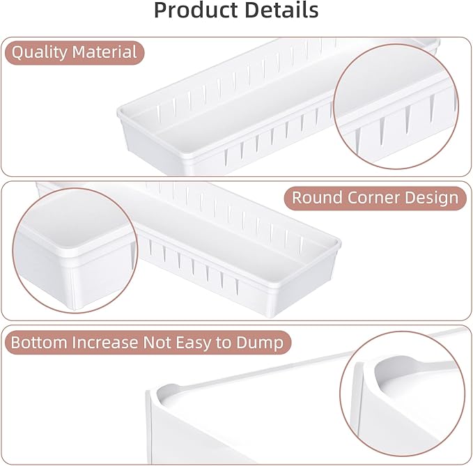 6 PCS Desk Drawer Organizer, Bathroom Drawer Organizer Trays with Dividers Adjustable, Makeup Organizer Bins for Vanity Clothes Junk Kitchen Utensil