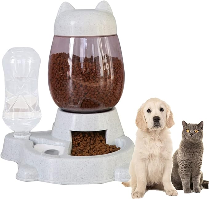 Automatic Cat & Dog Feeder Set - Self-Dispensing Food and Water Bottle Dispenser, Large Capacity (Grey)-NeatNest