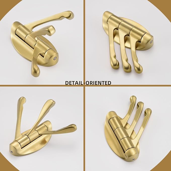 Angle Simple Towel Hook Brushed Gold, Metal Folding Swivel Towel Holder, Bathroom Robe Clothes Coat Hook, Home RV Organizer, Screw Mount