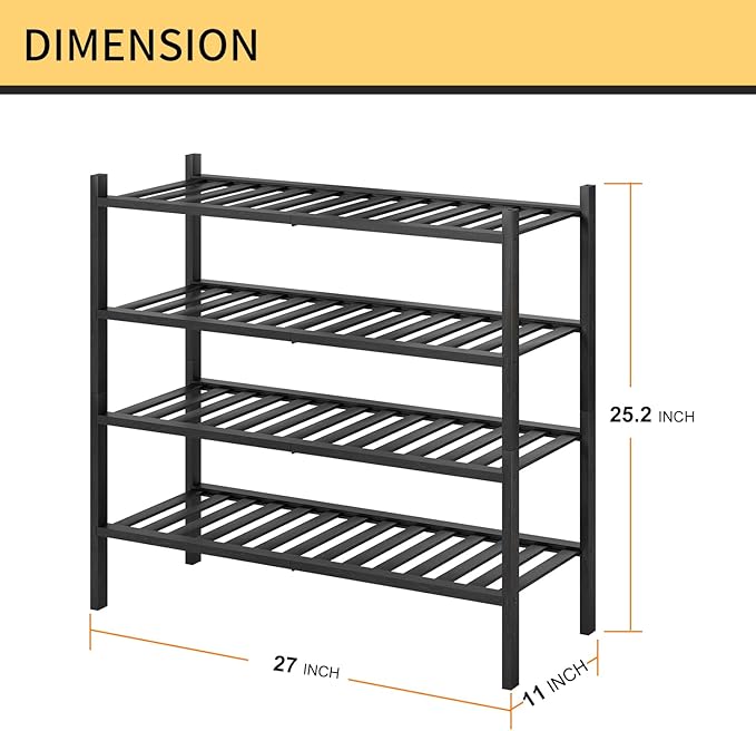 4-Tier Bamboo Shoe Rack for Entryway, Stackable | Heavy Duty | Multi-Function, Free Standing Shoe Racks for Bedroom Hallway Closet(Black)-NeatNest
