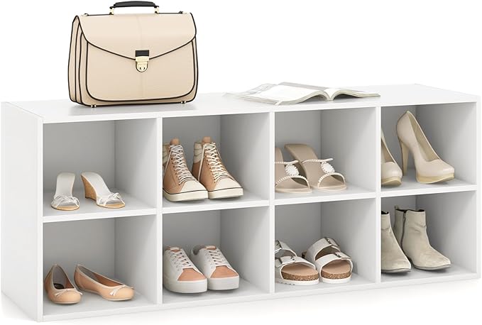 LOKO 8-Cubby Shoe Storage Bench, 40” Entryway Bench with Storage, 500 LBS Loading Capacity, Multifunctional Shoe Rack Organizer, Bed End Bench for Bedroom Living Room Hallway Mudroom (White)