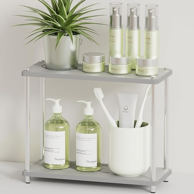 Bathroom Organizer Countertop 2 Tier Stone Drying Bathroom Storage, Skin Care Organizer with Makeup & Perfume