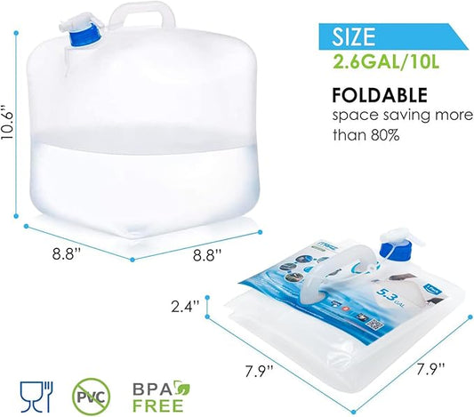 Collapsible Water Container Jug, 4×2.6 Gallon No BPA Water Storage Carrier with Spigot, for Camping Hiking Backpack RV Outdoors and Emergency, Foldable Portable Survival Kits for Hurricanes-NeatNest