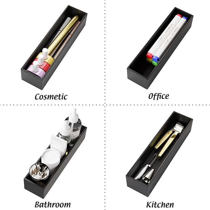 Black Bamboo Drawer Organizer - Silverware&Utensil Holder Organizer for Kitchen Drawers, Multi-Use Drawer Dividers Boxes for Bathroom Counter,Cabinet, Garage, Office Desk, Makeup, Jewelry (12"3"2.5")-NeatNest