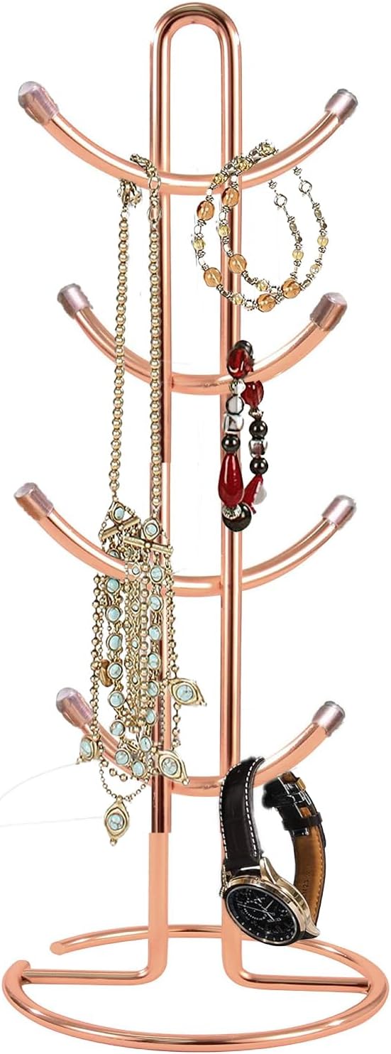 FitWell Coffee Mugs Holder, Mug Tree, Mug Organizer for Cabinet, Mug Stand, Coffee & Tea Cup Storage Rack (Copper, 8 Mugs Holder (17.5" H))-NeatNest