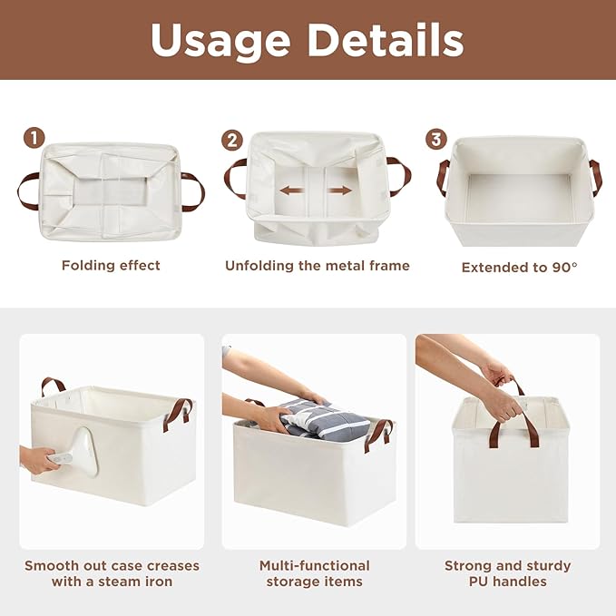 DULLEMELO Large Storage Bins for Towels, Decorative Fabric Storage Baskets Bins for Organizing Bedroom, Closet Organizers and Storage for Clothes, 19" L x 13" W x 11" H, Natural Color, 2-Pack