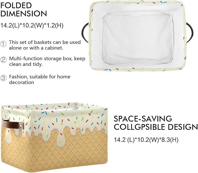 Kigai Ice Cream Texture Storage Bins for Shelves, Storage Basket with Double Handle, Foldable Storage Cubes with Metal Frame, Rectangular Closet Organizer Containers for Home Bedroom