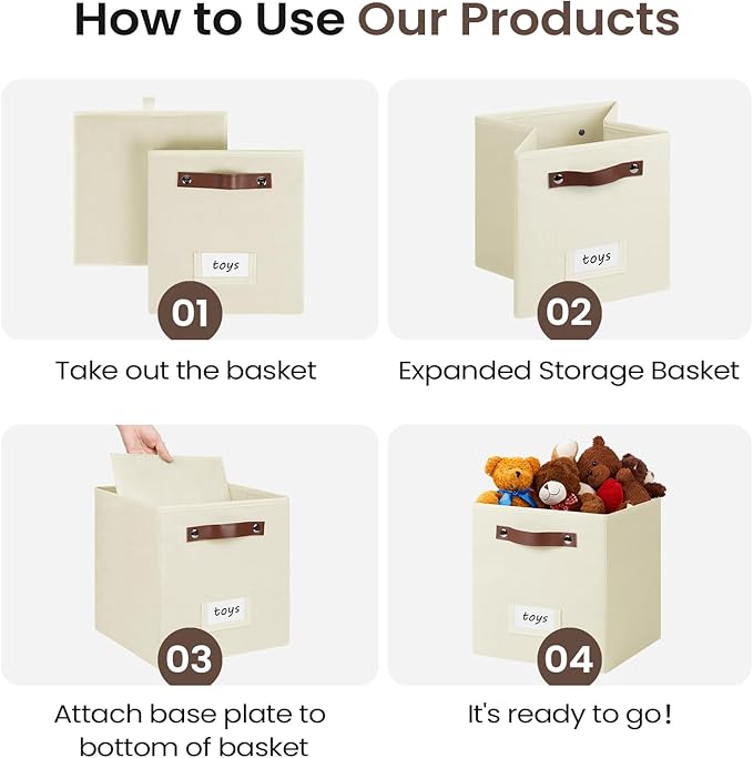 6-Pack Collapsible Fabric Storage Cubes with Handles & Label Holders, Closet Cube Home Organizer Bins (Beige, 10.5*10.5*11 inch)