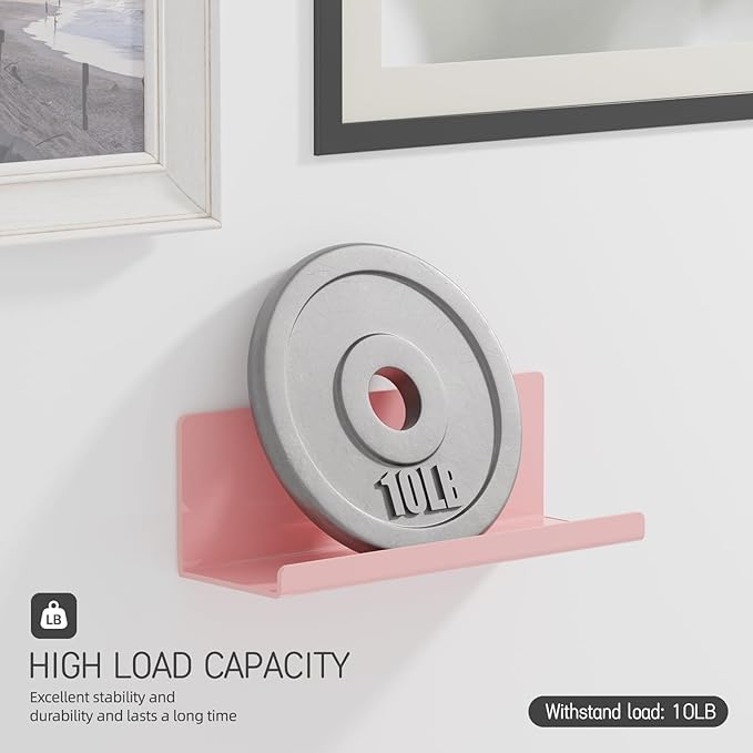Adhesive Floating Shelves for Wall No Drilling, 12 Inch Acrylic Self Adhesive Shelves, Stick on Shelves, Dorm Wall Shelf, for Bathroom, Kitchen, Bedroom, Office, Gaming Room, Pink