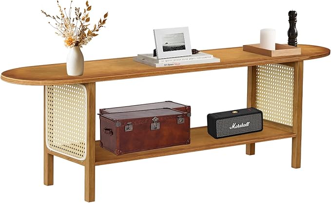 Bamboo TV Stand for TVs up to 65", Accent Entertainment Center with Storage, Media Console Table with Rattan, Modern TV Stand for Living Room, Bedroom, 55"(L), Walnut-NeatNest
