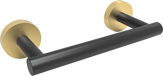 Black and Gold Toilet Paper Holder SUS304 Stainless Steel Double Post Pivoting Toilet Paper Roll Holder Wall Mounted Tissue Holder for Commercial Bathroom RV Matte Black & Brushed Brass Finish-NeatNest