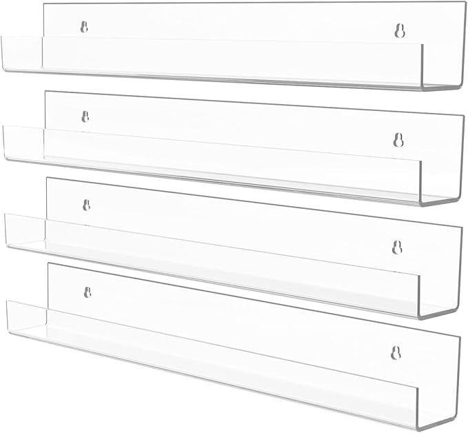 Acrylic Wall Shelf -3 Size&2Color (Clear- 4P, 1.6X15 inches)