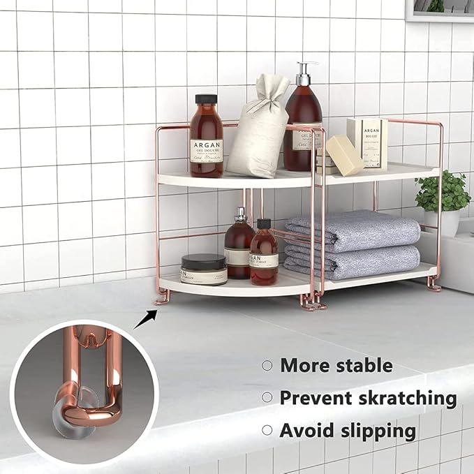 2-Tier Bathroom Countertop Organizer - Vanity Tray Cosmetic & Makeup Storage- Kitchen Spice Rack Standing Shelf - Corner Storage Shelf, Rose Gold-NeatNest