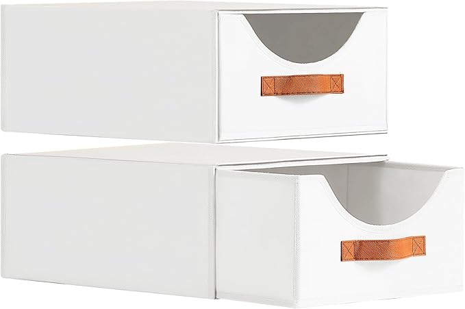 Closet Organizers and Storage - Large Stackable Storage Bins with Drawer, Fabric Bins for Organization, Collapsible Drawer Organizer Clothes for Bedroom, Living Room, 2 Pack, White-NeatNest