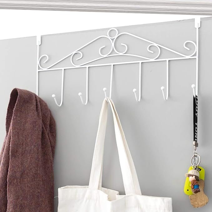 eywlwaar White Over The Door Hooks 7 Hanger Rack Metal Rack for Home Use Hats Coats Key Bag Clothes Scarfs Hooks-NeatNest