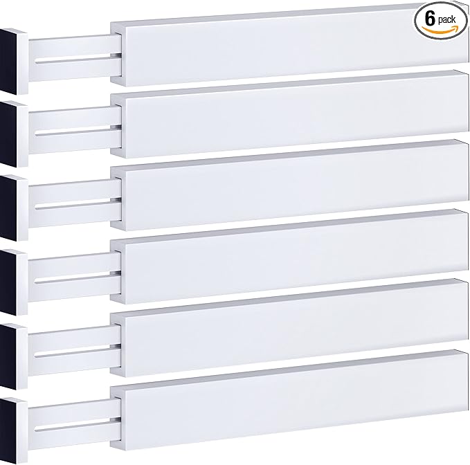 Adjustable Bamboo Drawer Divider Organizers - 6 Pack Large Expandable Drawer Organization Separators for Kitchen Utensils, Dresser, Bedroom, Bathroom, Baby Drawer, Office - 17.5” to 22" (White)-NeatNest