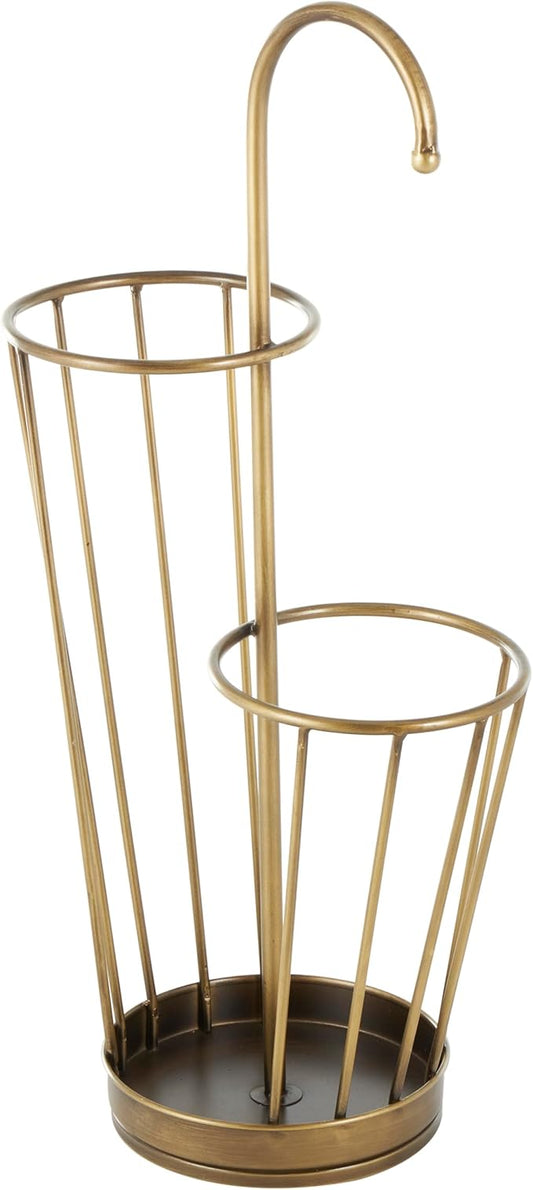 Deco 79 Metal Umbrella Stand 2 Section with Umbrella Shaped Handle, 13" x 8" x 27", Gold-NeatNest