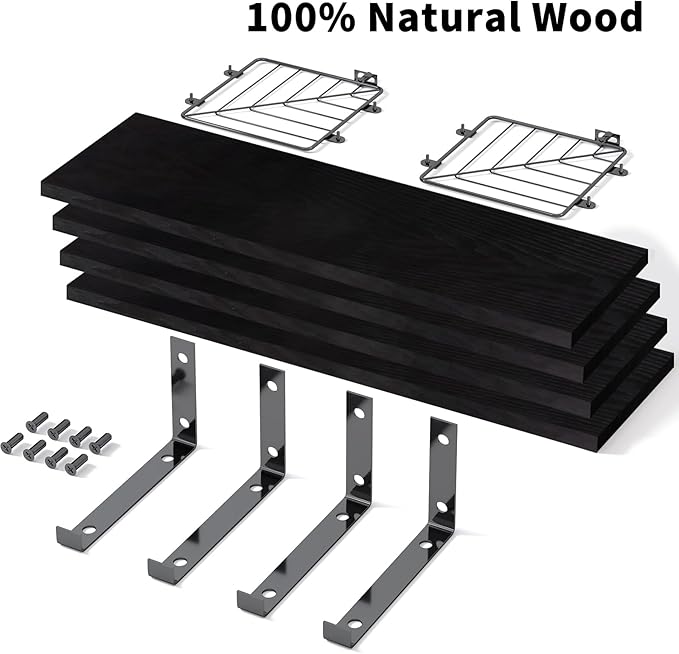 Fixwal 3+1 Tier Bathroom Floating Shelves Over Toilet, 15.8in Farmhouse Rustic Wood Shelves, Wall Decor for Bathroom, Living Room,Bedroom and Kitchen (Black)-NeatNest