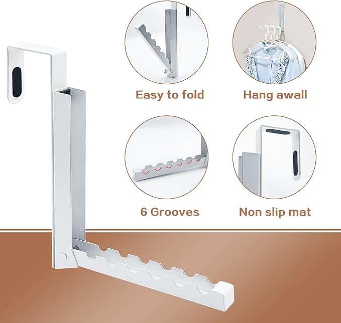 Over The Door Hanger Hooks for Clothes, Over The Door Coat Hook Portable Clothes Drying Rack for Laundry Foldable Rack Space Saving - 2 Pack