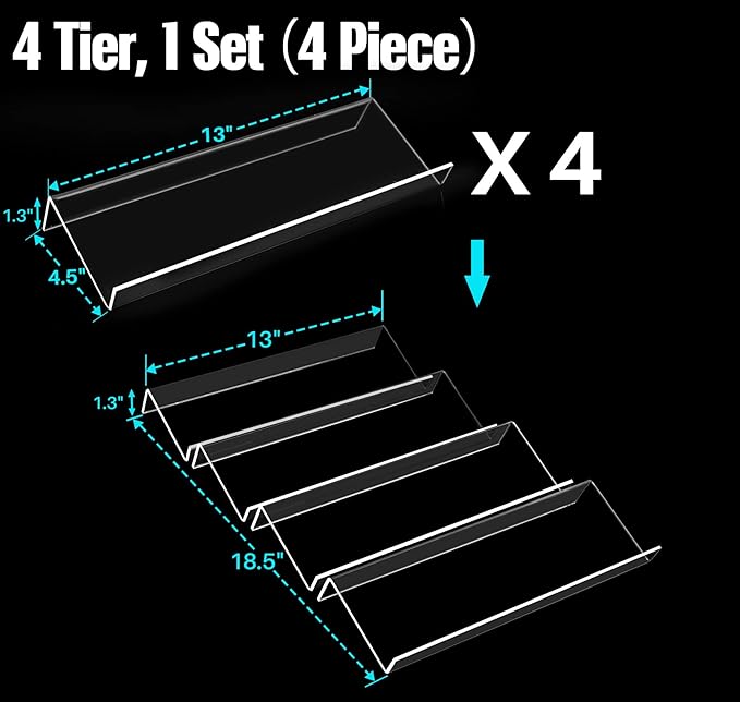 Antimbee Spice Drawer Organizer, 4 Tier- 4 Pack Acrylic Spice Rack Tray for Drawer, Expandable From 13" to 26" Kitchen Spice Rack Tray for Countertop Holds up 28 Spice Jars (Jars not Include)-NeatNest