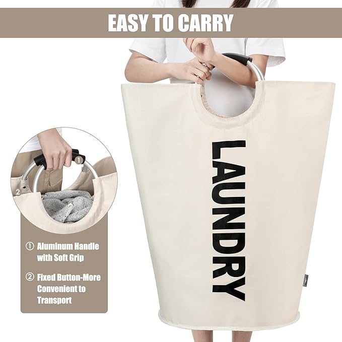 DOKEHOM 125L X-Large Laundry Basket, Collapsible Laundry Bag, Freestanding Tall Clothes Hamper, Foldable Washing Bin (Beige)-NeatNest