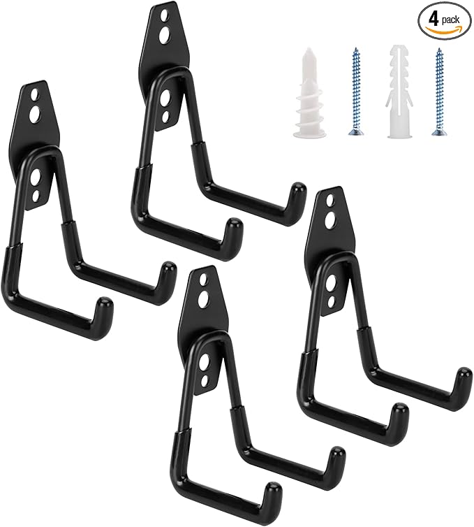 4 Pack Garage Hooks Heavy Duty - Supports 100 lbs, Utility Steel Garage Hanger & Organizer for Organizing Garden Lawn Tools, Ladders, Garden Hose, Digging Shovel, Bikes, Ropes-NeatNest