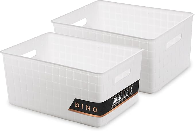 BINO | Plastic Storage Baskets Large - White | THE STABLE COLLECTION | Multi-Use Storage | Rectangular Cabinet Organizer | Baskets For Organizing with Handles | Home Office Organization and Storage-NeatNest