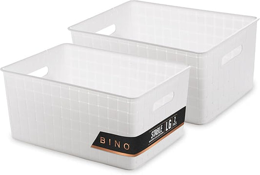 BINO | Plastic Storage Baskets Large - White | THE STABLE COLLECTION | Multi-Use Storage | Rectangular Cabinet Organizer | Baskets For Organizing with Handles | Home Office Organization and Storage-NeatNest