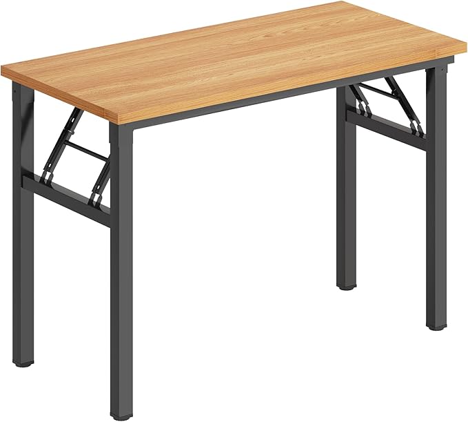 DlandHome Computer Desk Folding Table 39.4 inches Writing Desk for Small Space Study Table Laptop Desk No Assembly Required Teak&Black-NeatNest