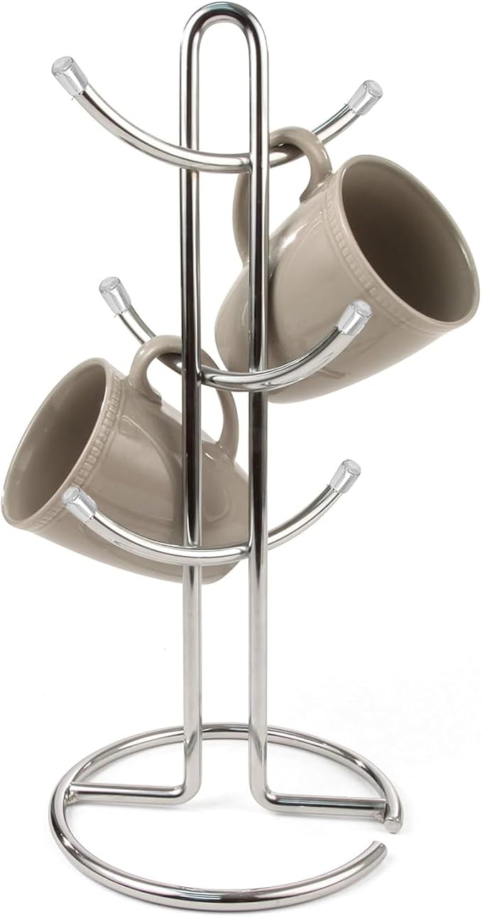 FitWell Mugs Holder, Mug Tree, Coffee Cup Holder, Coffee Mug Tree, Mug Organizer for Cabinet, Mug Holder Stand, Coffee & Tea Cup Storage Rack (Chrome, 6 Mugs (15"H))-NeatNest