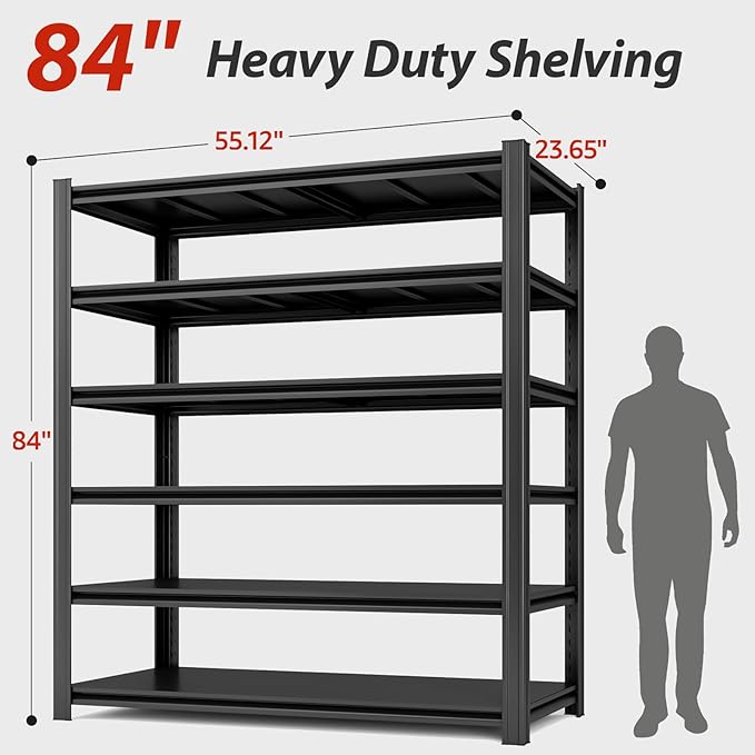 84" H x 55.12" W 6 Tier Metal Garage Storage Shelves, 3600 LBS Heavy Duty Adjustable Shelving Unit for Warehouse, Basement, Kitchen, Store Display, Flower Stand, Office, Classroom, 23.62" D-NeatNest