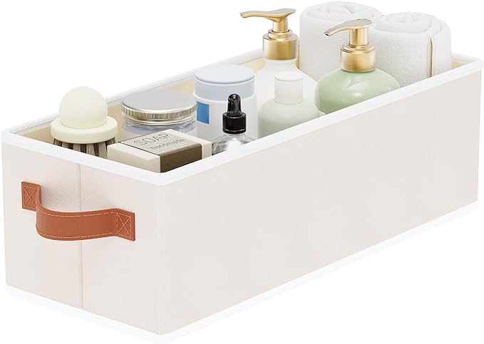 Fabric Storage Bins with Lids, Linen Foldable Clothes Boxes, Closet Organizer Containers with Double Handles, Baskets for Bedroom, Grey, 1 Pack, 14.96 x 6.1 x 5.11Inch-NeatNest