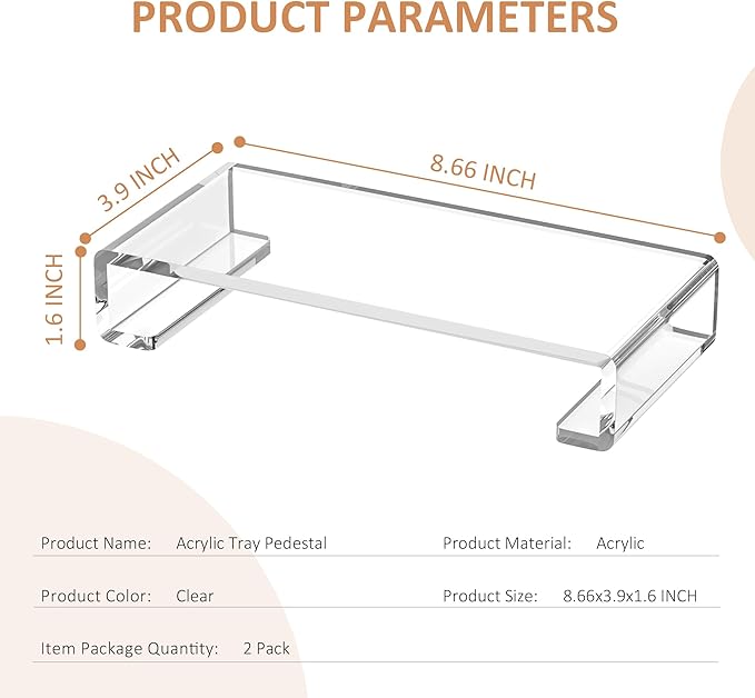 Acrylic Tray Pedestal Stand Bathroom Décor, Crystal Clear Display Risers Kitchen Resist Dirt and Moisture, Soap Dish Holder for Counter, Sink, Vanity, 8.66'' x 3.9''