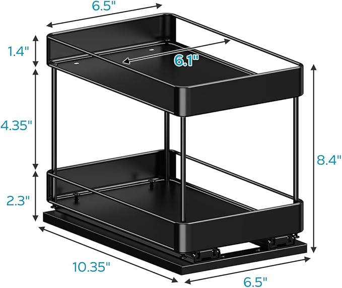 Nieifi Spice Rack Organizer for Cabinet, Vertical Spice Rack Pull Out, Easy to Install, Metal, 6.5''Wx10.35''Dx8.4''H, 2 Pack, 2 Tiers(Black)