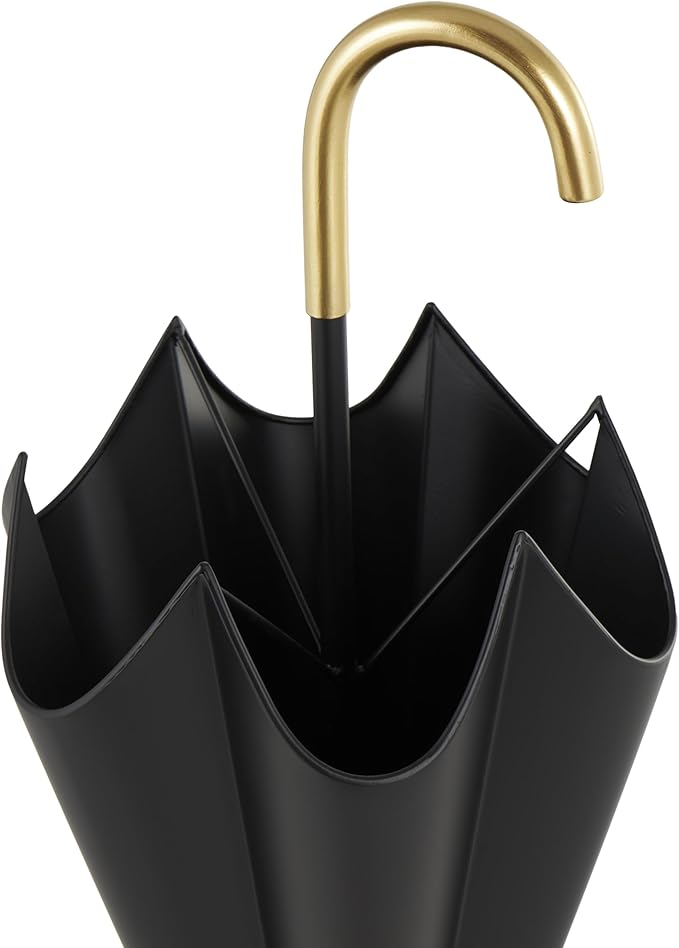 Deco 79 Metal Umbrella Stand with Gold Handle and Ball Details, 10" x 10" x 29", Black-NeatNest