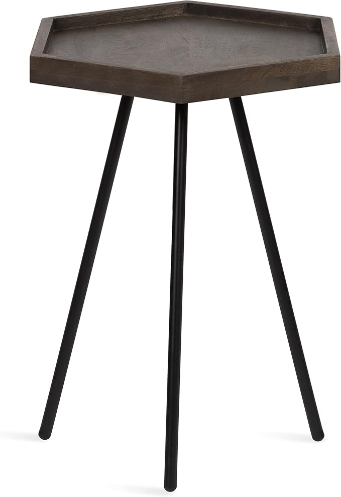 Kate and Laurel Kashvi Modern Side Table 17 x 15 x 20; Graywash; Decorative Farmhouse Hexagon Bedroom Nightstand Table for Storage and Display