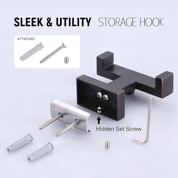 Double Bathroom Towel Hook for Wall Mounted - Oil Rubbed Bronze Modern Towel Holder - Heavy Duty Coat Robe Hooks for Wall - Stainless Steel Shower Towel Hanger