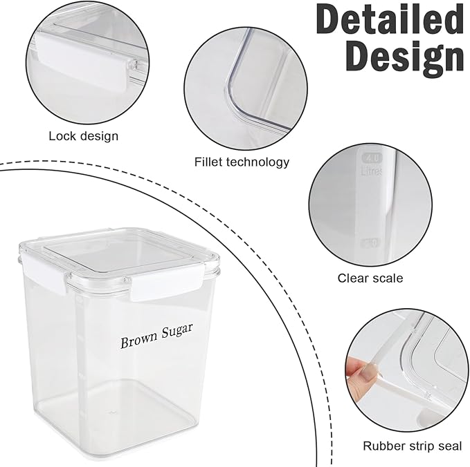 Brown Sugar Keeper,Airtight Food Storage Containers,BPA-Free Brown Sugar Container, Food Saver Container,Plastic Storage Containers with Lids & Spoon for Baking,Salt,Flour,Coffee Beans Jar