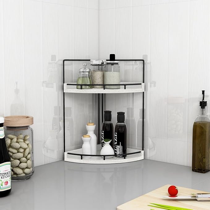 Dorhors 2-Tier Rustic White Corner Bathroom Shelf-NeatNest